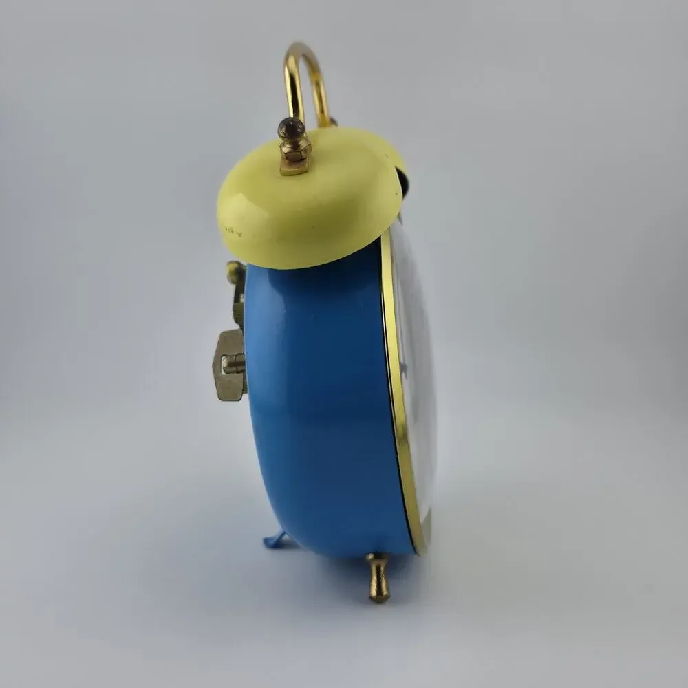 Smurf Double Bell Alarm Clock Bradley Time Blue Yellow Tested Runs Vintage